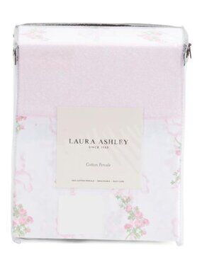 LAURA ASHLEY Floral Ribbon Stripe Cotton Sheet Set
